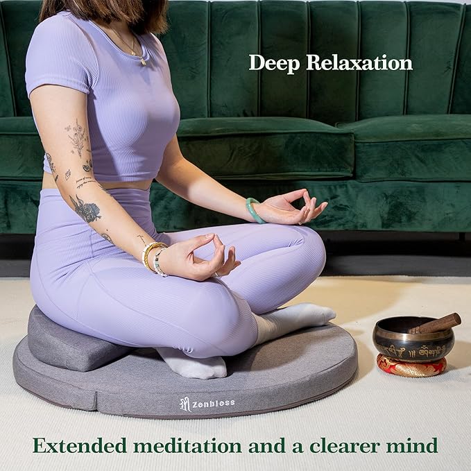 ZenBless Zafu and Zabuton Meditation Cushion Set,Yoga Meditation Floor Pillow,Large Round Meditation Mat and Pillow Set for Sitting on Floor(27.6")