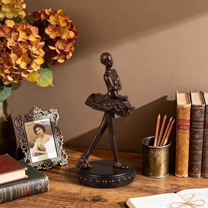 Ballerina Figurines, Ballerina Dancer Statues Resin Sculpture Vintage Home Decor, Ballet Dance Girl Ornament for Shelves Home Office Decor (Bronze)