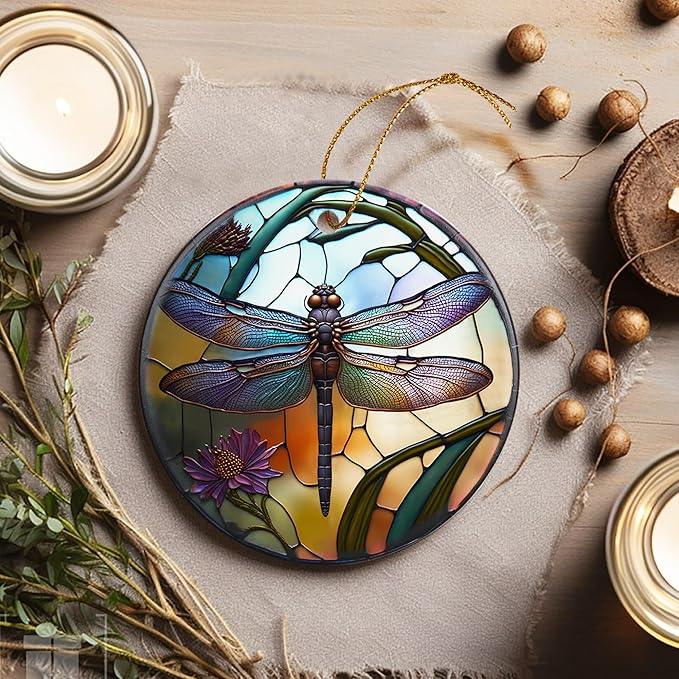 Touber Dragonfly Christmas Ornaments, Hanging Ornament, Christmas Tree Decor, Dragonfly Theme Gift - Pattern D