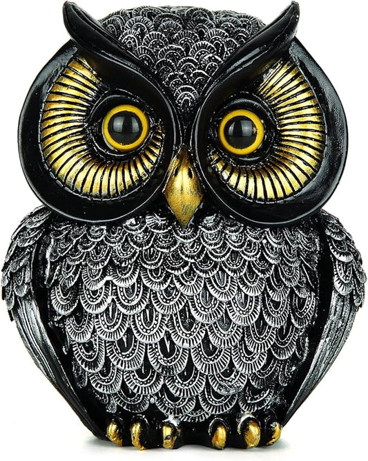 Artpaul Owl Statue Home Decor - Small Owl Figurines for Shelves, Living Room Decor & Gifts (Silver)