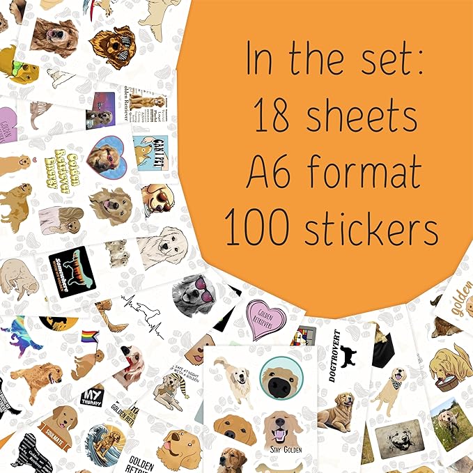 BulbaCraft 100Pcs Golden Retriever Stickers for Water Bottle and Laptop - Golden Retriever Party Favors & Decorations, Waterproof Vinyl Decals, Cute Dog and Pet Stickers, Gifts for Women & Men