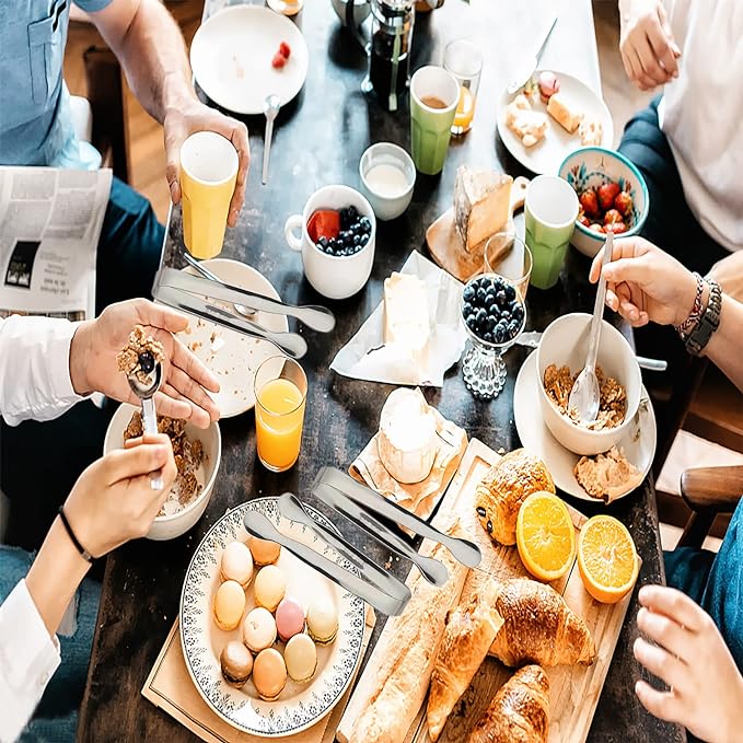 6PCS Ice Tongs Mini Sugar Tongs 4.25Inch Stainless Steel Small Serving Tong, Tiny Kitchen Tong for Appetizers,Tea Party, Coffee Bar, Desserts by Sunenlyst (Silver)