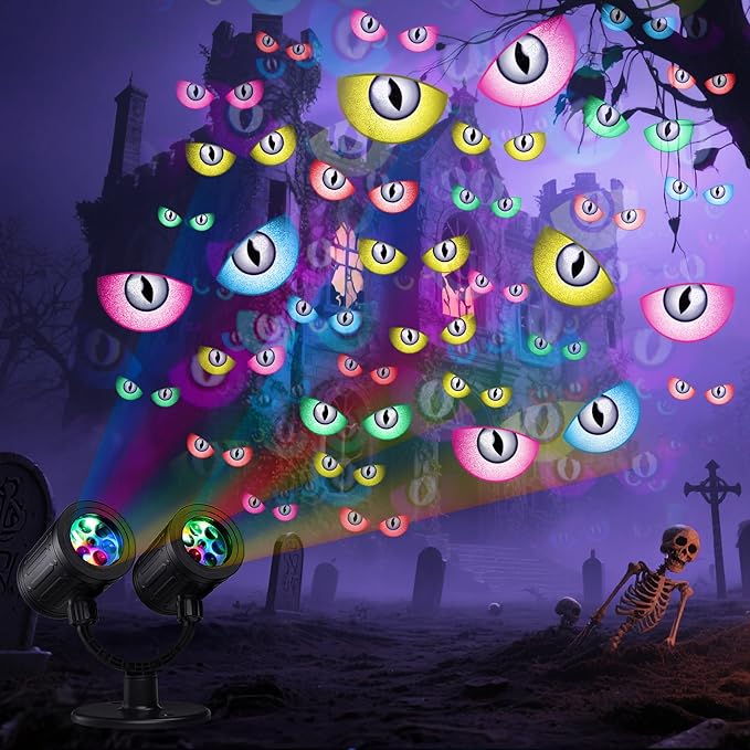 Toodour Halloween Projector Lights Outdoor, Double Head Dynamic Halloween Lights Projector with Timer, Waterproof Spooky Eye Decorations Light for Indoor Outdoor Home Window Wall Decorations