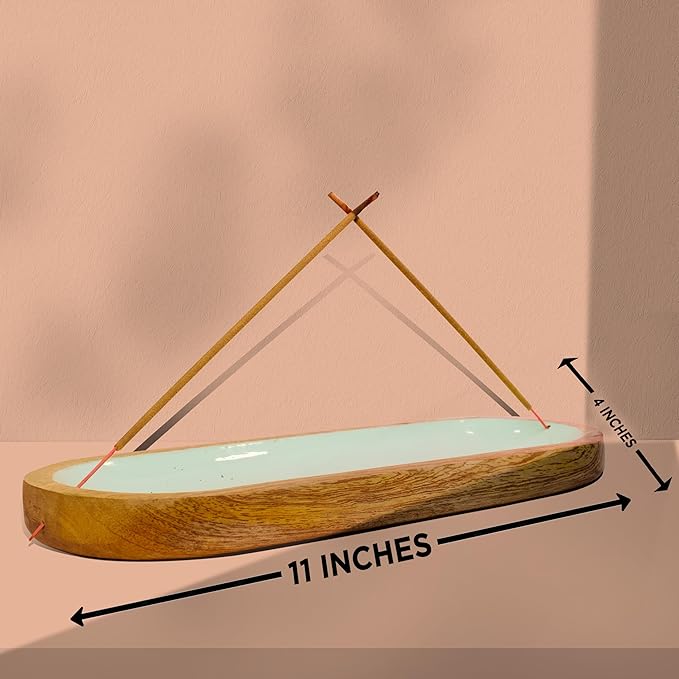Hand Painted Incense Holder-Incense Burner/Ash Catcher/Handmade Wooden Insence Tray – Modern Gift Home/Room/Kitchen Décor Size 11x4x1.5 Inches