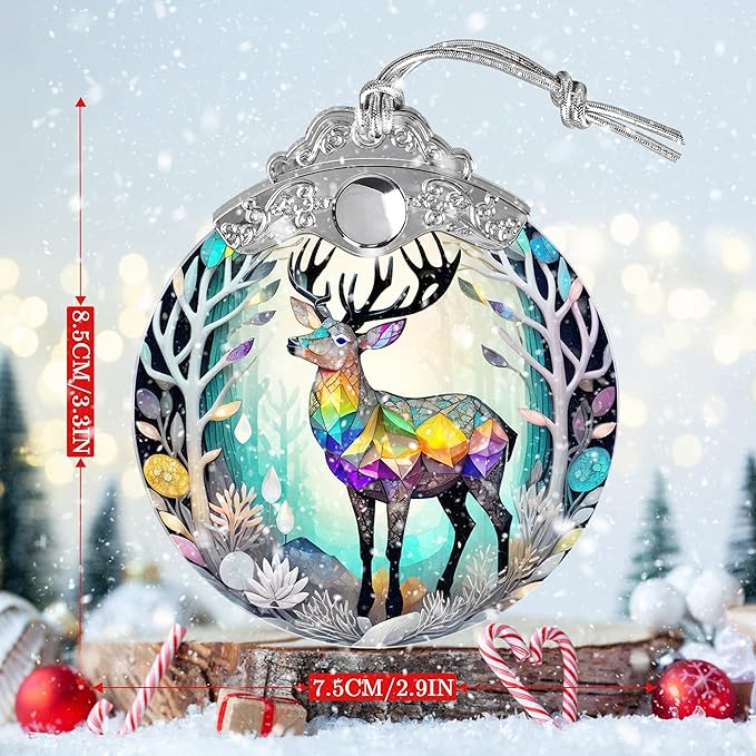 Stained Glass Suncatcher, Deer Ornament for Christmas Tree, Holiday Home Decor and Gifts