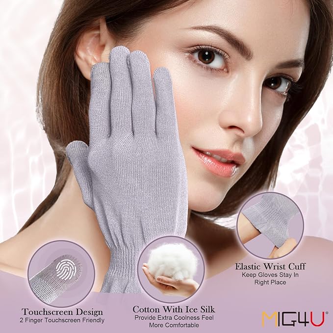 MIG4U Moisturizing Beauty Gloves Touchscreen Overnight Sleeping Glove for Women Dry Hands, Nighttime Lotion, Eczema, SPA, Cosmetic Treatment, Grey Purple 1 Pairs Size S/M