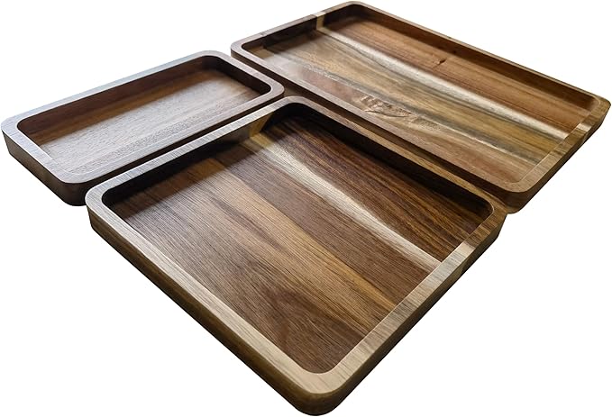 Acacia Wooden Valet Tray for Men,Natural Wood Grain EDC Tray Set Catch All for Keys Wallet Phone Glasses Watch Jewelry Pen,Tray Organizer for Entryway Nightstand Office Desk Drawer