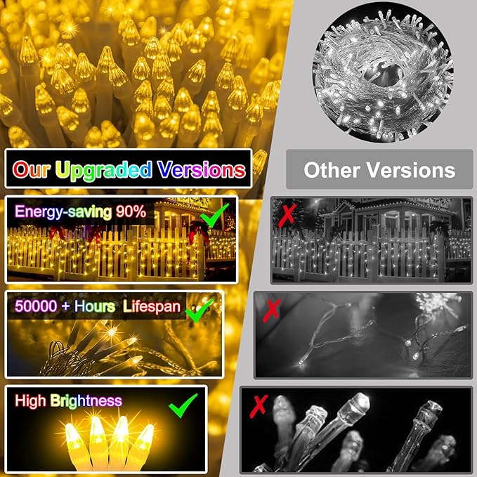 82FT 810 LED Outdoor Christmas Lights - 180 Ice Drops, 12 Pro Modes with Timer Memory & Brightness, Waterproof Hanging Ice String Light for Holiday Wedding Garden Fence House Decor (Warm White)