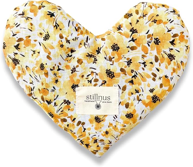 Hormone Balance Eye Pillow – Yellow Floral Heart with Lavender + Flaxseed – Anxiety Relief Compress for Sleep, Emotional Regulation, & Self-Care Under $40