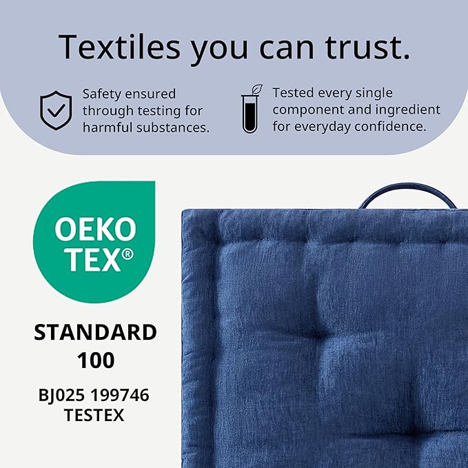 Intelligent Design Large Floor Pillow for Adults Yoga or Meditation Cushion with Handle, Floor Cushion for Board Games, Lustrous Chenille Tufted, Handsewn Scalloped Edge, Azza, 24" x 24" x 5" Navy