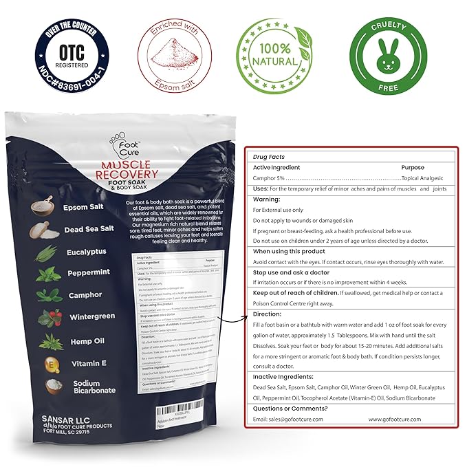 FOOT CURE Foot Soak with Epsom Salts – All-Natural Blend for Relaxing Foot Care – Softens Calluses & Refreshes Feet – Invigorating Scent, Spa Pedicure – 16 oz (Pack of 1)