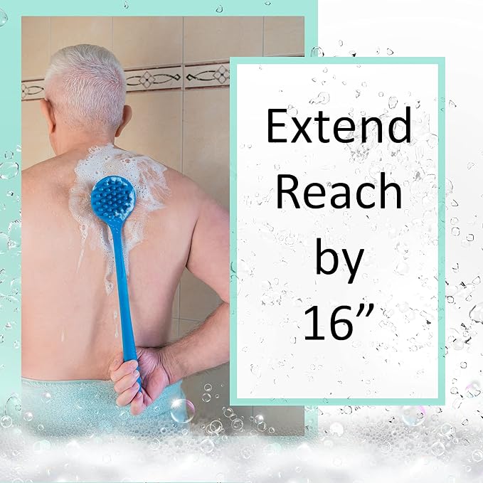 Bendable Long Handled Silicone Body Brush & Hair Scrubber - Bath Shower Back Brush, Shampoo Hair & Scalp Massager, Back Scrubber for Shower (Light Gray)