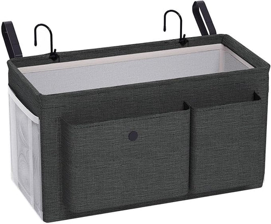 Bedside Caddy Bedside Organizer with Fixed Straps & Water Bottle Holder, Bunk Bed Caddy ideal for Home, Dorm, Hospital, Crib, Versatile Bedside Storage Solution (Black)