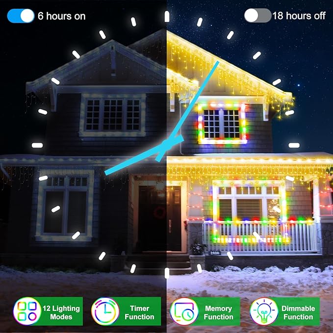 82FT 810 LED Outdoor Christmas Lights - 180 Ice Drops, 12 Pro Modes with Timer Memory & Brightness, Waterproof Hanging Ice String Light for Holiday Wedding Garden Fence House Decor (Warm White)