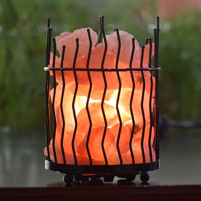 Himalayan Glow Pillar style Salt Basket Lamp with salt chunks, Himalayan Salt lamp with Touch Dimmer Control, Amber Glow, Idle for Home, Offices, and Dorm Decor