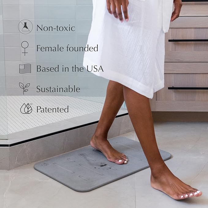 Dorai Home Bath Stone Mat 23.6"x15.4" (2-Pack) – Quick-Dry, Non-Slip Diatomite Stone Bath Mat, Rain Slate