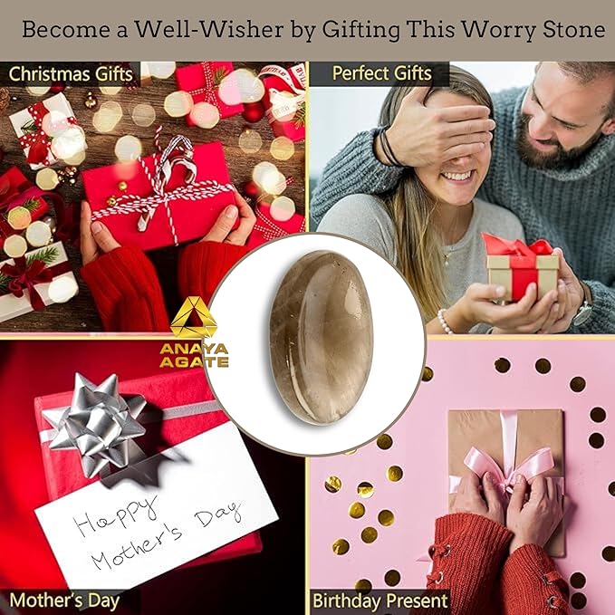 Smoky Quartz Worry Stones – Crystal Thumb Worry Stone for Anguish, Stress – Relaxing and Soothing Balance Stones for Meditation, Stress Relief – Healing Stones and Crystals for Men and Women