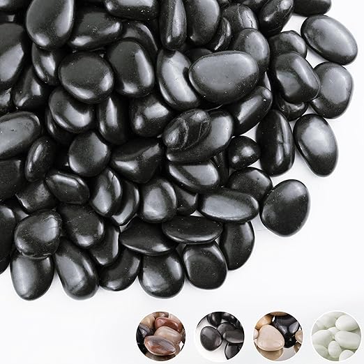 40lbs Black Pebbles for Landscaping, 1-2Inch Natural River Rocks for Aquarium, High Polished Decorative Stones for Vase Filler Fish Tank Gardening