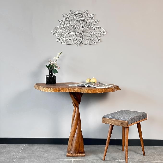 Colorfull Worlds Mandala Metal Wall Decor, Lotus Flower Meditation Room Decor, Minimalist Zen Garden Bohemian Gift for New Year (36" x 23" | 91 x 59 cm, Silver)