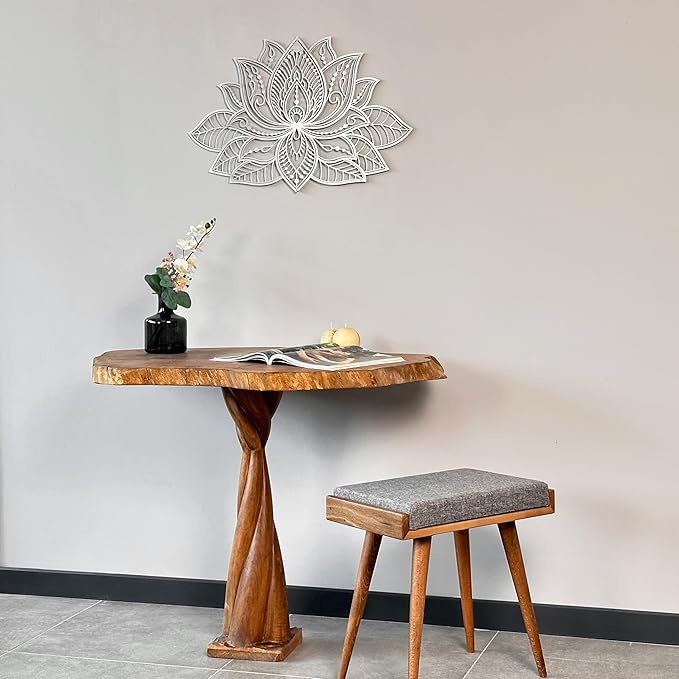 Colorfull Worlds Mandala Metal Wall Decor, Lotus Flower Meditation Room Decor, Minimalist Zen Garden Bohemian Gift for New Year (26.3" x 17" | 67 x 43 cm, Silver)