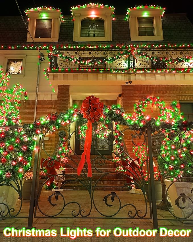 552FT 1400LED Red and Green Christmas Lights Outdoor, Extra Long Outdoor String Lights Waterproof, Timer & Memory, 8 Modes Dimmable Plug in Fairy for Outside Tree Wedding Patry