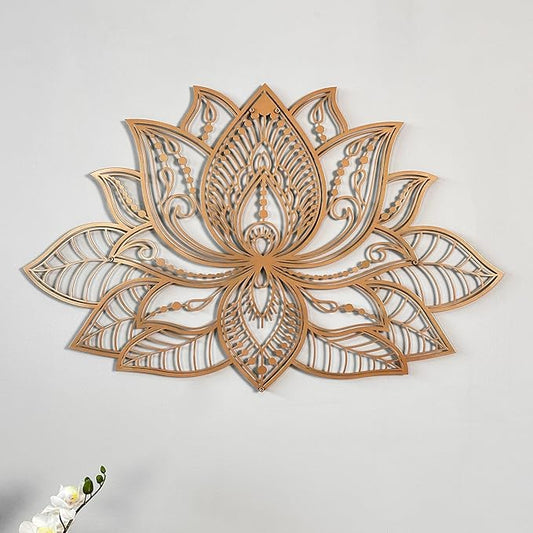 Colorfull Worlds Mandala Metal Wall Decor, Lotus Flower Meditation Room Decor, Minimalist Zen Garden Bohemian Gift for New Year (17" x 11" | 43 x 27.5 cm, Copper)