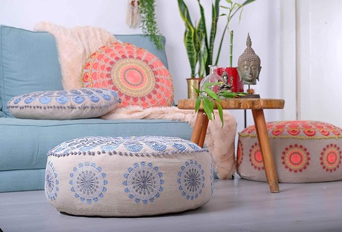 Mandala Life ART Bohemian Meditation Cushion Cover –Luxury, Artisan Room Décor Floor Pillow Case for Yoga, and Boho Chic Seating Area Floor Pillow – Accent Your Living Room, Bedroom, Kids
