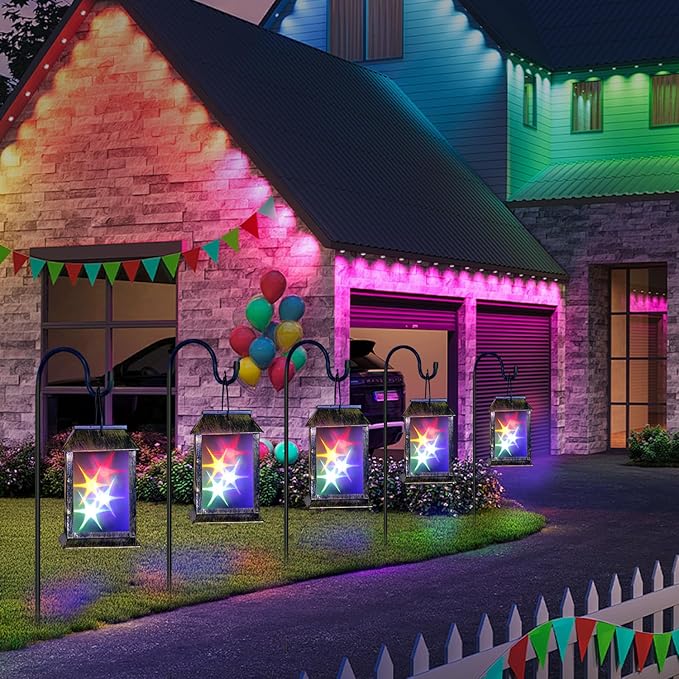 Solar Lanterns Outdoor Waterproof 3D Color Flickering, Hanging Lantern Decorative, Solar Powered Lanterns for Yard Patio Path Tree Garden Decor, Solar Lights Outdoor for Patio, Backyard, Porch