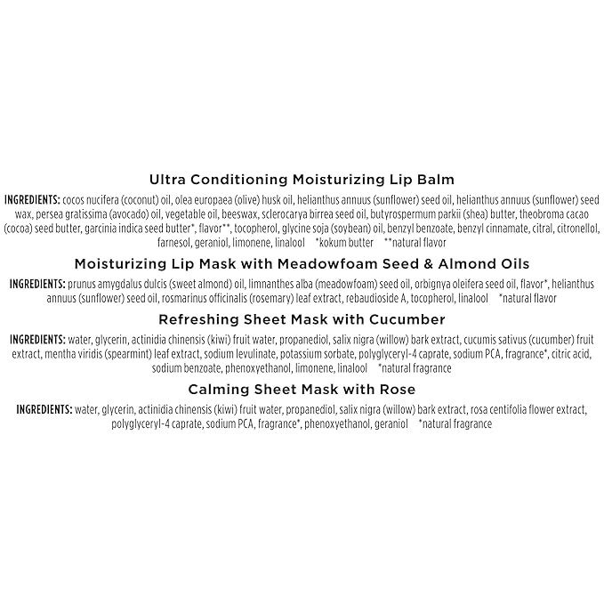 Burt’s Bees Christmas Gifts, Mask Bundle Stocking Stuffers Gift Set; Moisturizing Lip Mask, Ultra Conditioning Lip Balm, Refreshing Sheet Mask, Calming Sheet Mask; Festive Packaging; 1 Gift Set