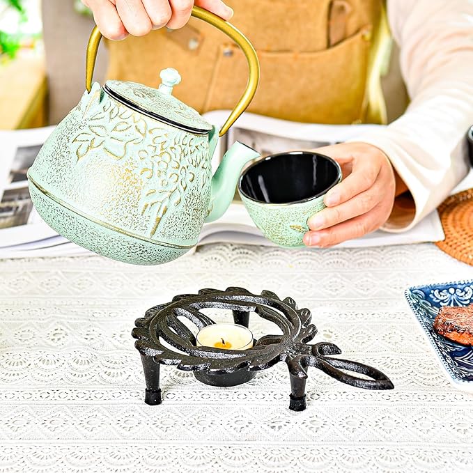 Sungmor Cast Iron Tealight Warmer with Pretty Flame Shape Design, Functional Table Trivet Candle Holder for Warm Dishes, Pots, Soups, Milks, Teas, Coffee, Great Heater for Melt Butter, Sealing Wax