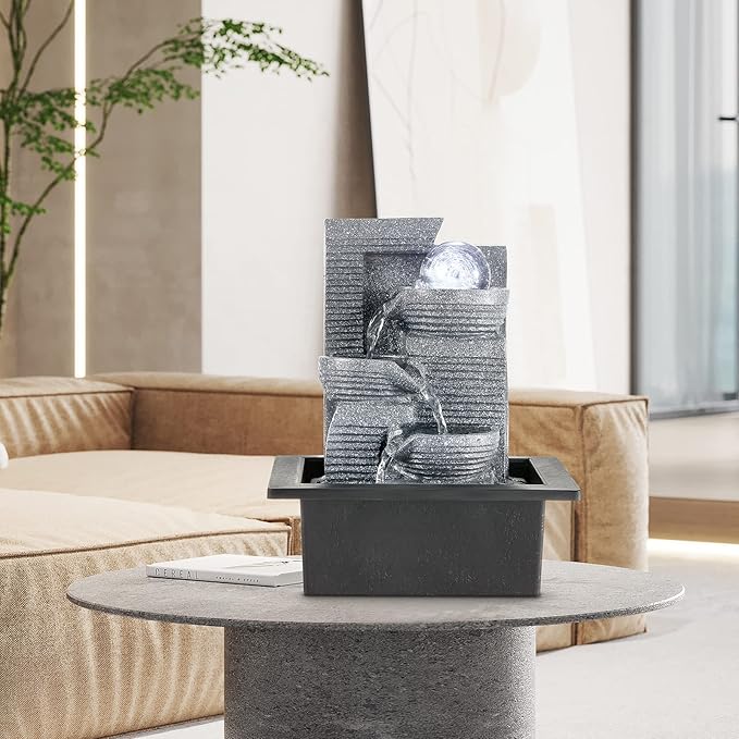 WICHEMI Water Fountains Indoor Waterfall Fountain Tabletop Fountain with LED Light Water Feature Indoor Zen Meditation for Home and Office Indoor Spaces Decor (Style 7)