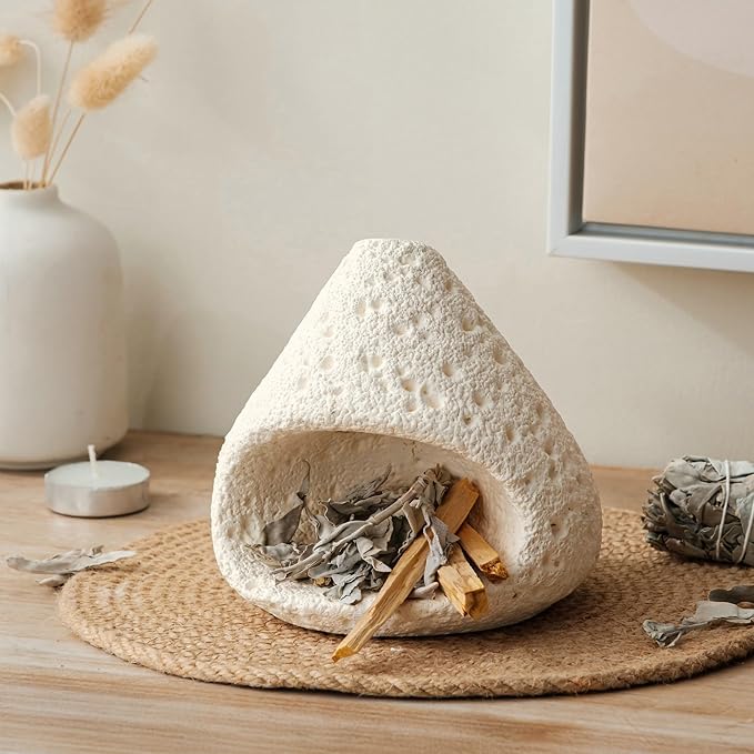 Palo Santo Holder, Modern Incense Burner for Sage, Palo Santo Sticks and Cones Burning, Mini Fireplace Chimney Smudge Bowl for Yoga, Meditation and Energy Cleansing Aromatic Home Decor