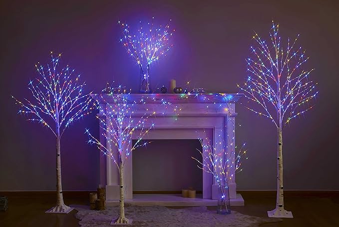 Hairui Lighted Birch Garland Battery Operated with 8 Function 48 Warm White and Multi Color Lights 6FT, Pre Lit Garland for Fireplace Christmas Holiday Decoration Indoor Outdoor