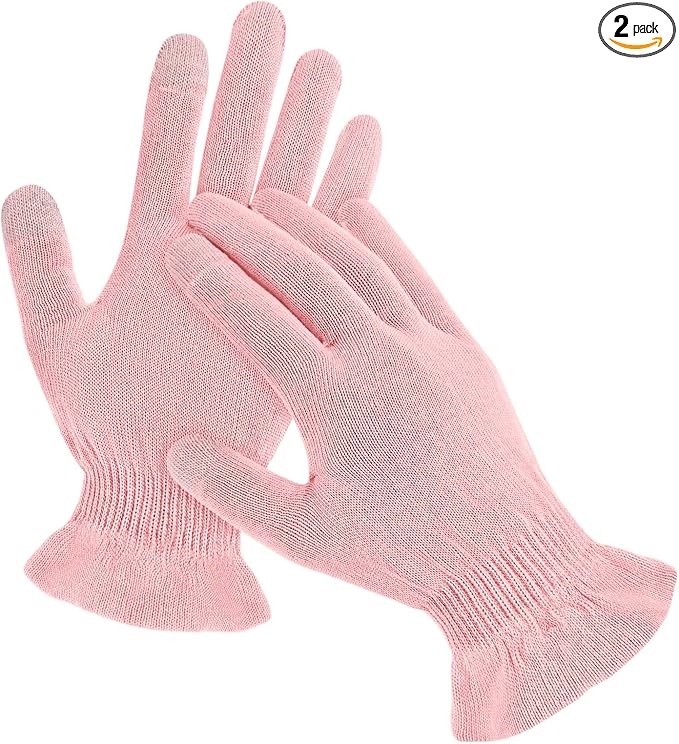 MIG4U Moisturizing Beauty Gloves Touchscreen Overnight Sleeping Glove for Women Dry Hands, Nighttime Lotion, Eczema, SPA, Cosmetic Treatment, Pink 1 Pairs Size S/M