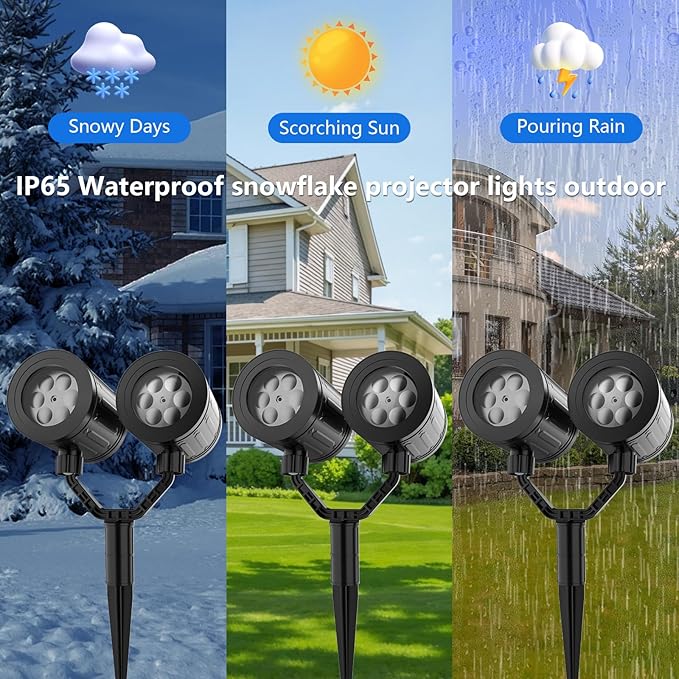 2025 Upgraded Double Head Christmas Snowflake Projector Lights Outdoor, Timing Mode, IP65 Waterproof, 360°Roating LED Christmas Lights, for Xmas Holiday Party Christmas Decoration, Indoor, Houses