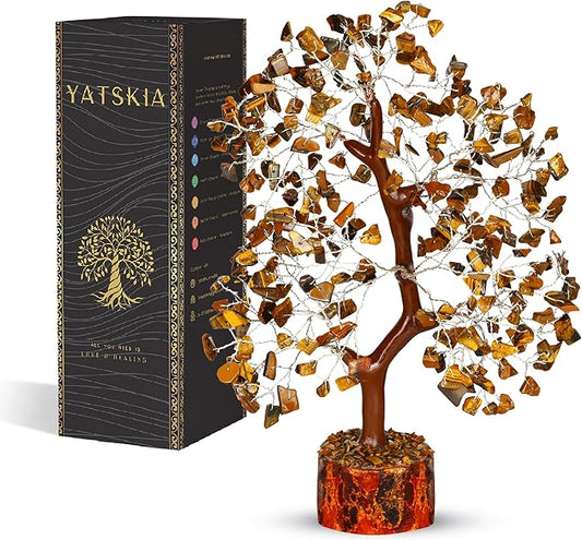 YATSKIA Tiger Eye Crystal Tree of Life, Healing Crystals Decor, Meditation Decor, Chakra Gifts, Crystal Gifts for Women