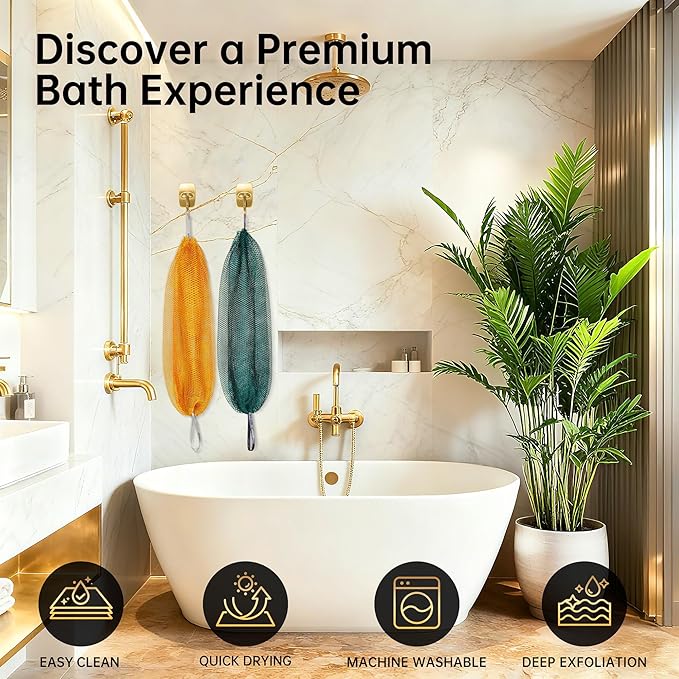 Authentic African Net Sponge Knots - Real African Bath Loofah Shower Sponges Afro Scrubber Body Exfoliating Washcloth Africa Bath Sponges for Back Scrub Shower Accessories Black + Champagne by ARCH&M