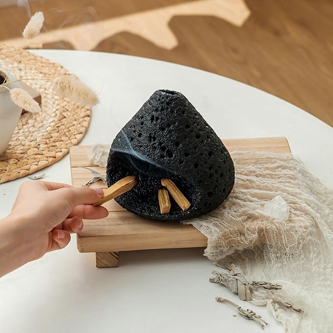 Palo Santo Holder, Modern Incense Burner for Sage, Palo Santo Sticks and Cones Burning, Mini Fireplace Chimney Smudge Bowl for Yoga, Meditation and Energy Cleansing Aromatic Home Decor