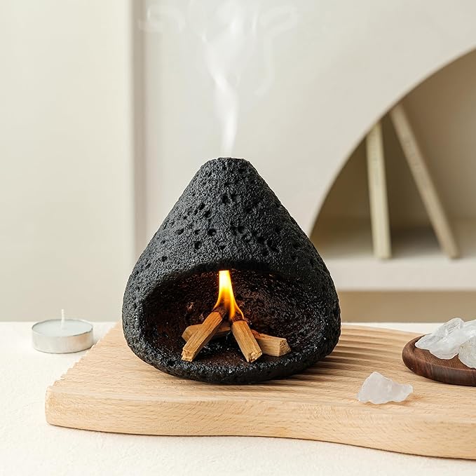 Palo Santo Holder, Modern Incense Burner for Sage, Palo Santo Sticks and Cones Burning, Mini Fireplace Chimney Smudge Bowl for Yoga, Meditation and Energy Cleansing Aromatic Home Decor