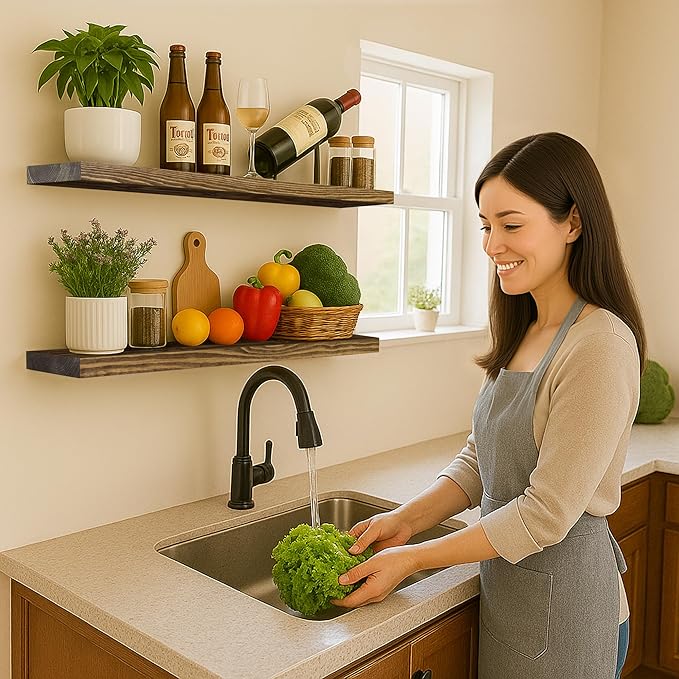 BGMG Floating Shelves for Wall 48 inch Long Set of 2,Wide Rustic Wooden Wall Shelves for Bathroom Living Room Bedroom Kitchen Farmhouse-48x6.7x1.25 inch- Dark Walnut