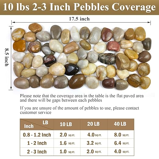 40lbs Large River Rocks for Outdoor Landscaping, 2-3 Inch Natural Decorative Pebbles for Potted Plants Aquarium Fountain Garden Rocks and Yard Paving Stones