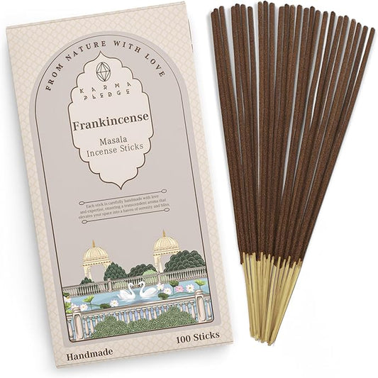 Incense Sticks, Frankincense & Myrrh Incense, Pack of 100 Stick, Hand Rolled Aromatic Masala Made with Natural Ingredients, 45-60 Min Burn Time, Best for Home Fragrance, Meditation, Yoga, Relaxation