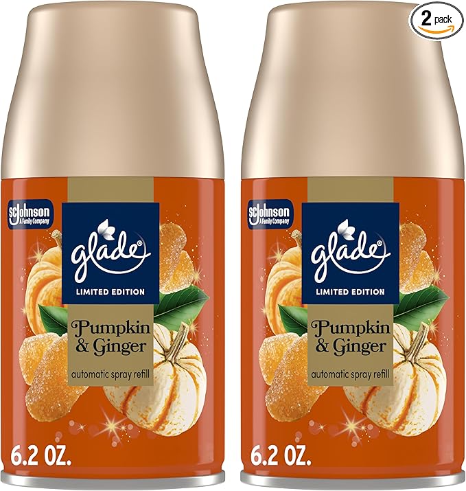 Glade Automatic Spray Refill, Pumpkin & Ginger, Scented Air Freshener for Home and Bathroom, 6.2 Oz, 2 Count