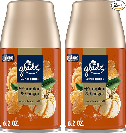 Glade Automatic Spray Refill, Pumpkin & Ginger, Scented Air Freshener for Home and Bathroom, 6.2 Oz, 2 Count