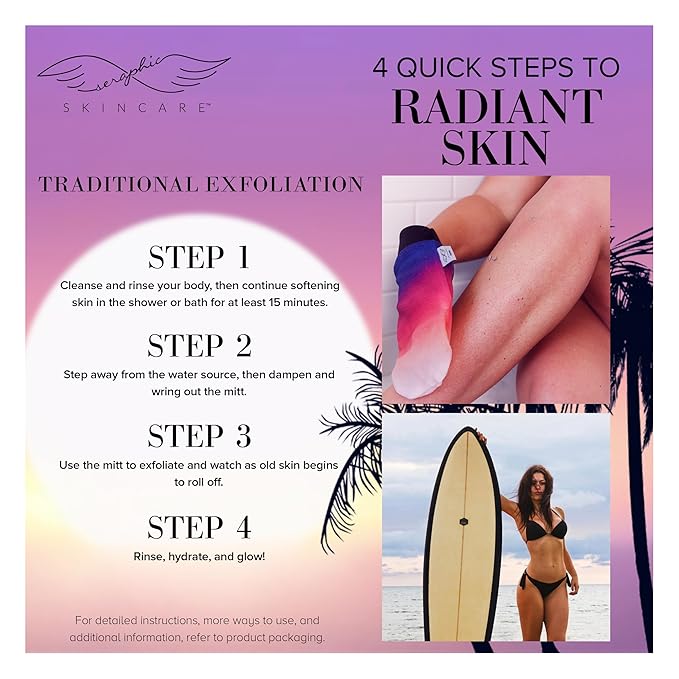 Seraphic Skincare (Summer Glow) Premium Exfoliating Mitt for Body 1pc– 100% Vegan Viscose Traditional Body Scrub Glove Kessa Korean Washcloth – Body Exfoliator for Self-Tan Removal & Keratosis Pilaris