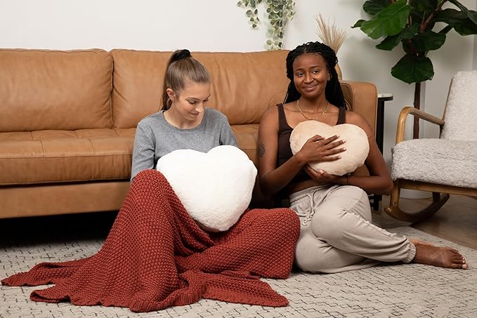 HUGIMALS Heart to Hug Pillow in Latte | 5 lb Cozy Weighted Pillow for Self Care Ultra Soft Sensory Heart Shaped Pillow for Comfort, Relaxation, Sleep - Thoughtful Gift for Adults and Teens