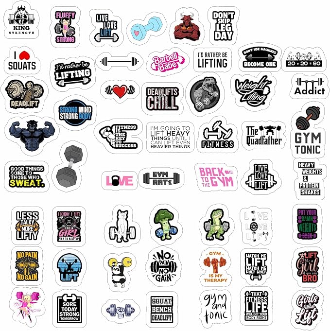 BulbaCraft 100Pcs Gym, Workout and Weightlifting Stickers for Water Bottle & Laptop - Workout Gifts for Women, Mom - Waterproof Vinyl Decals, Fitness Stickers, Gifts for Women & Men