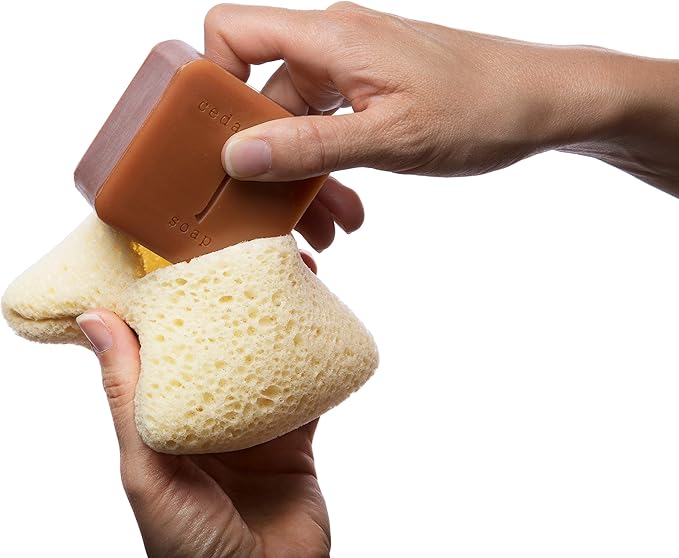 MartiniSPA Exfoliating Body & Shower Sponge with Soap Pocket. All Natural Italian Deep Cleansing Sponge with Soap Saver Pouch & Hand Strap for Men & Women - Use in Shower or Bath - 2 Units/Beige Color