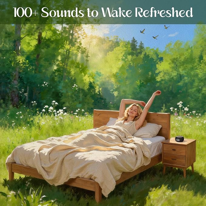 White Noise Sound Machine for Sleep, Dual-Stage Alarm, Snooze, Smart App Control, Custom Buttons, 507 Non Looping Soothing Sounds, Dimmable Clock, Timer, Night Light, for Baby Adults Kids Black