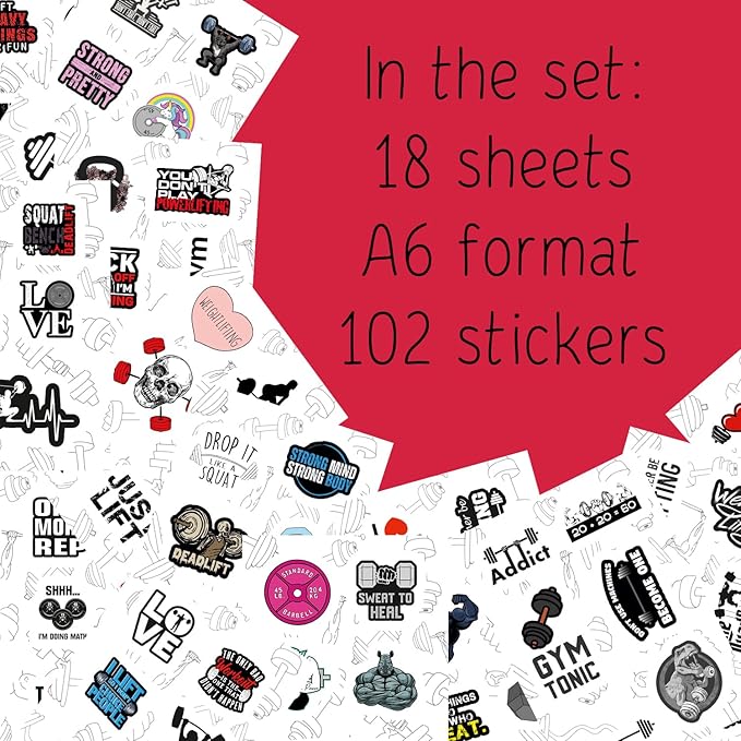 BulbaCraft 100Pcs Gym, Workout and Weightlifting Stickers for Water Bottle & Laptop - Workout Gifts for Women, Mom - Waterproof Vinyl Decals, Fitness Stickers, Gifts for Women & Men
